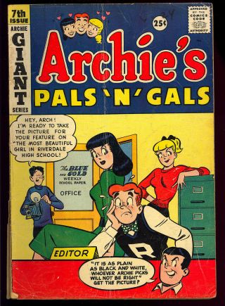 Archie’s Pals ‘n’ Gals 7 Betty & Veronica Silver Age Giant Comic 1958 Gd,