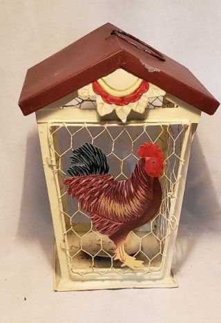 Country Wire Bird Cage W Rooster Tealight Candle Holder Hanging Lantern