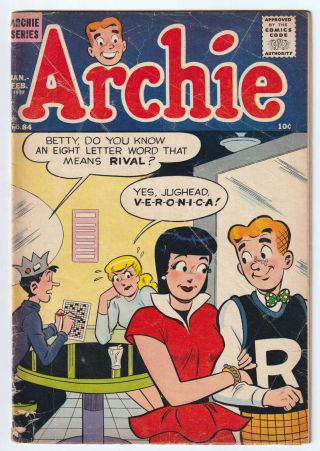 Archie 84 (1957) Betty & Veronica Gga C,  Rare Vg - 3.  5