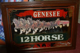 Vintage Genesee Beer 12 Horse Ale Advertising Mirror Sign Clydesdales