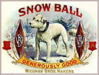 Snow Ball English Bull Terrier Dog Vintage Tobacco Cigar Box Crate Label Print