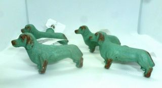 Rustic Green Cast Iron Dachshund Dog Cabinet Door Knobs Pull