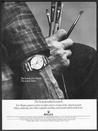 1976 Artist Eric Sloane Hands Photo Rolex Oyster Chronometer Vintage Print Ad
