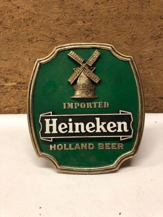 Vtg Green Imported Heineken Holland Beer Wall Table Sign Stand Embossed Bar Cave