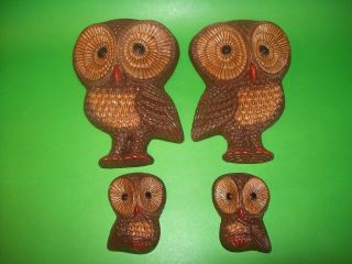 Vintage Set Of 4 Owl Wall Hanging Plaques Molded Foam Exc