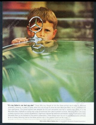 1960 Mercedes Benz Green Car Hood Star Ornament Young Boy Photo Vintage Print Ad