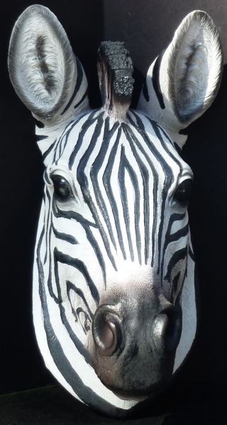 Safari Wild Zebra Small Zebra Head Hanging Totem Statue Figurine H9.  5 "