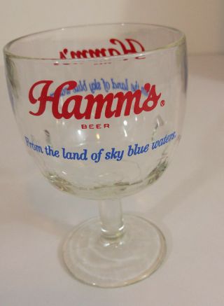 Hamms Beer Goblet Stem Drinking Thumbprint Glass 6 " Tall
