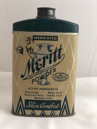 Empty Meritt Medicated Body Powder Tin Graphics 1950s_568