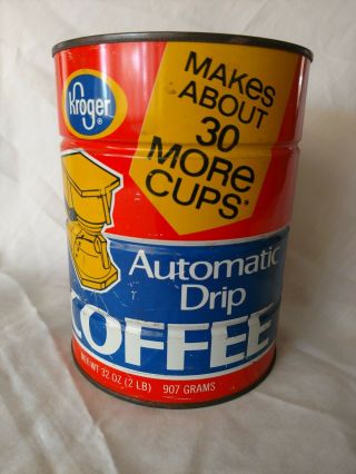 Antique Vintage Supermarket Kroger Drip Coffee Can 2lb Ribbed Tin Orange Blue