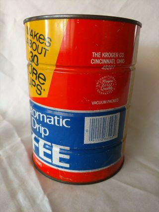 Antique Vintage Supermarket KROGER Drip Coffee Can 2LB Ribbed Tin Orange Blue 2