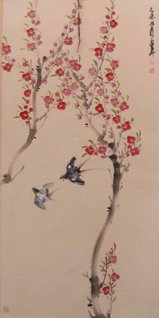 Chinese Old Zhao Shaoang Scroll Painting Scroll Flower&bird 72.  83”