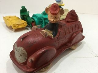 Vintage Sun Rubber Co Hard Toy Mickey Mouse Donald Duck Fire Truck 6.  5” Long Usa