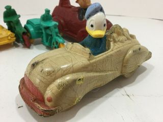 Vintage Sun Rubber Co Hard Toy Donald Duck Pluto Sedan 6.  5” Long Usa Variation