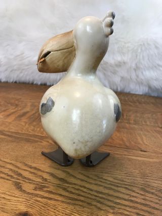 Ceramic Pelican Holding Fish Metal Feet Figurine 10” Yard Art 3
