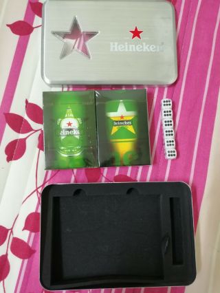 Heineken Collectable Playing Cards And Dice Chrome Tinned Set Man Cave