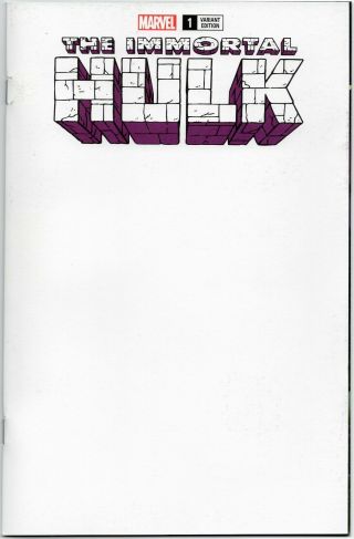 Immortal Hulk 1 Blank Variant Sketch Cover Marvel Comics First Print Nm