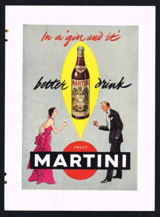 Martini Ad Bar Decor Mid Century Advert 1950s Vintage Print Ad Retro
