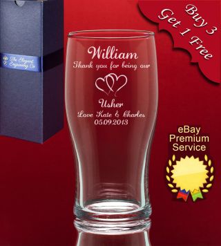 Personalised Engraved Pint Glass - Any Message/image - Weddings Birthday Stag Usher