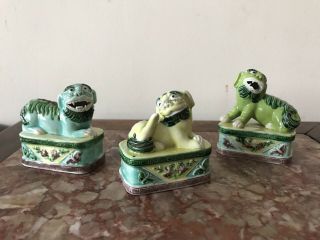 3 Antique Chinese Sancai Porcelain Foo Dog Figurine Statues Famille Verte