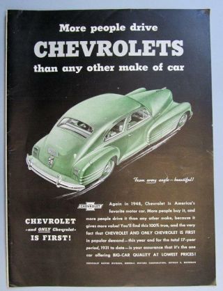 10 By 14 Dated 1948 Chevrolet 2 Door Ad From Every Angle.