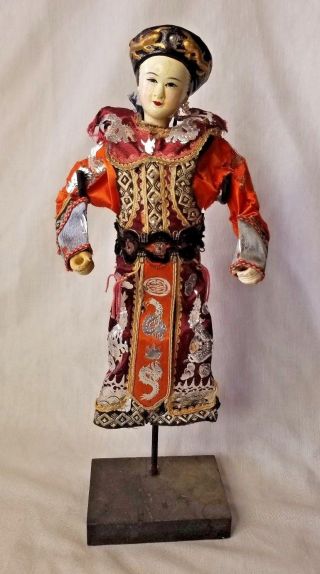 Antique Chinese Opera Doll Empress Fine Silk Robes Qing Dynasty 1930