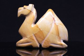 Burma Teak Wood Yellow Marble Figurine Camel Stone Carving All Natural Animal