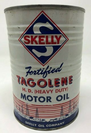 Vintage Skelly Oil Company Fortified Tagolene Hd Motor Oil Metal Can,  Full,