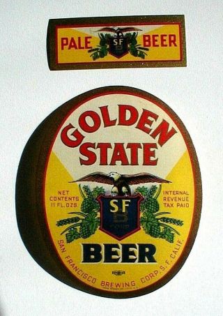 Irtp Golden State Beer Bottle Label,  Sf Brewing Corp.  San Francisco,  Calif.