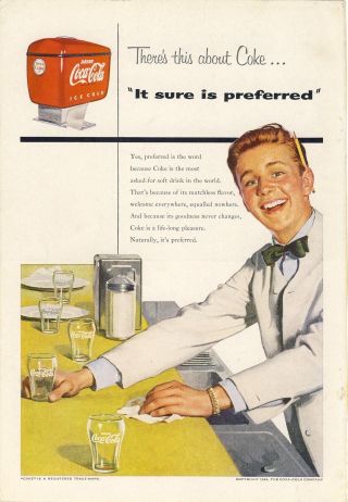 Vintage 1954 Coca - Cola Soda Jerk Ad Young Lad Teenage Boy Antique Coke
