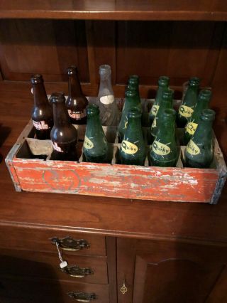 Vintage Hippo Soda Wood Case With 10 Quicky & 3 Orange Crush Pop Bottles