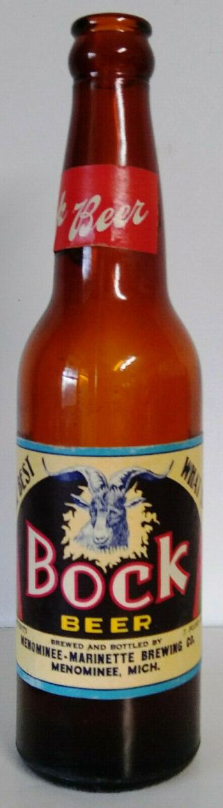 Bock Beer Menominee Marinette Paper Label 7oz On 12oz Bottle Michigan No Irtp