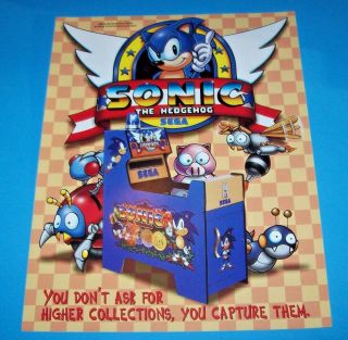 Sega Sonic The Hedgehog 1993 Nos Arcade Game Flyer Great Color Artwork