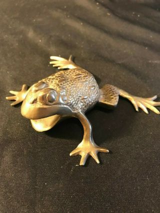 Vintage Brass Frog Figurine With Mouth Open Hideaway Small Storage Made In India