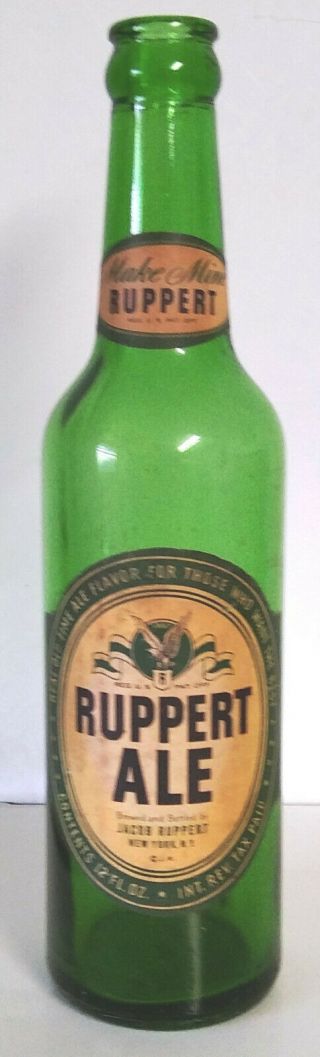 Ruppert Ale Irtp Paper Label Beer Bottle York Brewing 1940s? W/neck