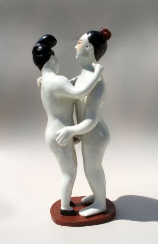 Antique Old Erotic Naked Couple Chinese Porcelain Figure Group Hand Painted