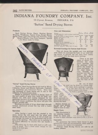 1922 Paper Ad Indiana Foundry Company Indiana Pa Sutton Sand Drying Stoves Mine