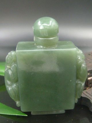 Antique Chinese Celadon Nephrite Hetian Jade Hollow Double - Lion Snuff Bottle