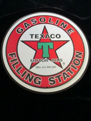 Texaco Gasoline Filling Station Round Tin Sign Vtg Gas Ad Metal Garage Decor 205