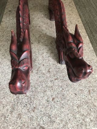 2 Vintage Chinese Hand Carved Wood Dragons