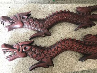 2 Vintage Chinese Hand carved wood Dragons 2