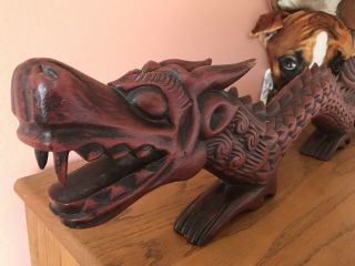 2 Vintage Chinese Hand carved wood Dragons 3