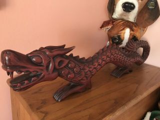 2 Vintage Chinese Hand carved wood Dragons 4