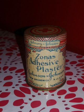 Vtg Metal Can Zonas Adhesive Plaster Johnson & Johnson Advertising Mini Tin