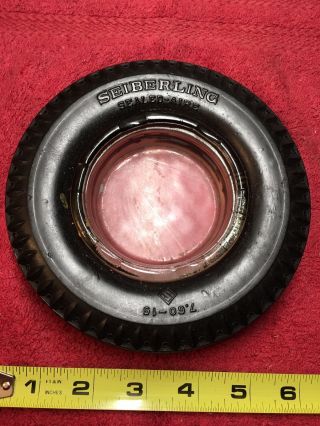 Vintage Seiberling Aire 7.  5 - 15 Rubber Tire Advertising Glass Ashtray Rare