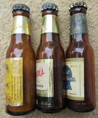 3 Mini Beer Bottle ' s Hamm ' s,  Gettelman $1000,  & Pabst Blue Ribbon Old W/ Caps 2
