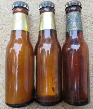 3 Mini Beer Bottle ' s Hamm ' s,  Gettelman $1000,  & Pabst Blue Ribbon Old W/ Caps 3