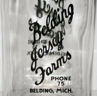 Vintage milk bottle BELDING JERSEY FARMS Phone 75 Belding Michigan SPQ pyro qt 2
