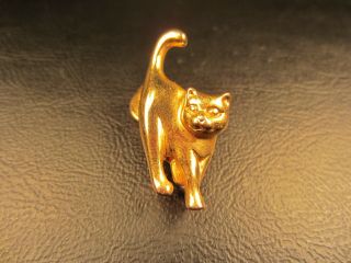 Vintage Cat Feline Yellow Gold Plated Tie Tac Or Lapel Pin