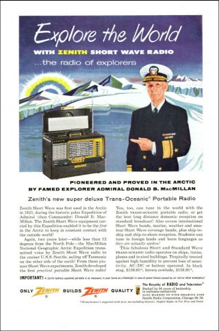 1955 Vintage Ad Zenith Short Wave Trans Oceanic Radio Admiral Macmillan 030819